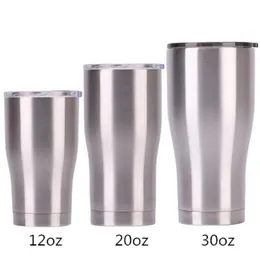 12 - 20 - 30oz Curved Tumbler Curving Rostfritt Stål Dubbelvägg Vakuum Travel Mug Sparkle Holografiska tumblers med proof lock C02