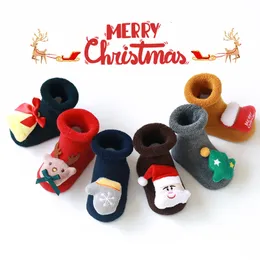 Navidad del bebé antideslizante piso del calcetín infantil 0-3 años de algodón de Santa piso calcetines de silicona antideslizante del calcetín del niño