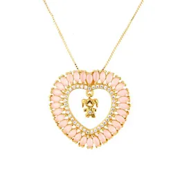 Hot Sale Classic Gold Color Pink Cubic Zirconia Boy / Girl Cute Heart Shape Gift for Kids Pendant Halsband Smycken Anniversary