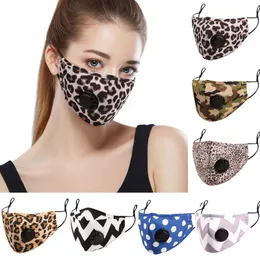Leopard Print Fashion Face Mask Anti-Dust Earloop med andningsventil Justerbara återanvändbara munmaskar Anti skyddande designer ansiktsmasker