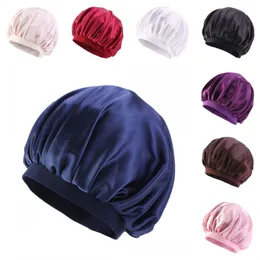 Single Color Fitted Sleep Hats New Era Hair Care Bonnets Elastic Round Bath Hat Satin Silk Head Wrap Chemotherapy Accessories Girl 5 3ba B2
