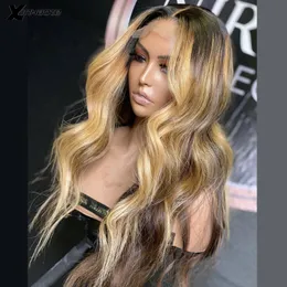 Naturalne fali koronki z przodu ludzkie peruki włosy Preucked Ombre Honey Blond Brown Exchntee Wig Malaysia Remy 5*5 Jedwabny TOP Koronkowe peruki