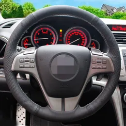 Mazda 6 2009のためのDIYハンドステッチステアリングホイールカバーブラックの人工レザーステアリングホイールカバー