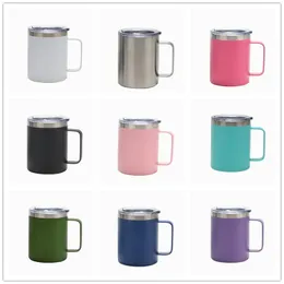 12oz Double Wall Stainless Steel Mugs with Handles Vacuum Insulated Coffee Cups Side Lacquer Creative Tumbler Simple Home Water Cup