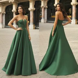 Hunter Green Designer Abiti da sera senza spalline in raso Prom Dress Custom Made Sweep Train Party Dress Spedizione gratuita