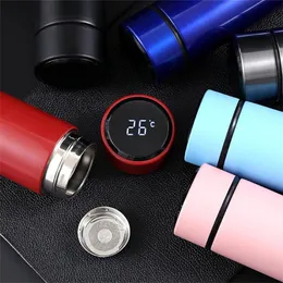 Vattenflaskor Smart Mug Bottle Temperatur LED Display Varm vakuum 304 Rostfritt Stål Vattenkokare Termokopp med LCD-pekskärm Travel Car Soup Kaffe Dryck