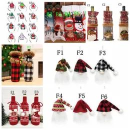 غطاء زجاجة عيد الميلاد الأحمر زجاجة النبيذ غطاء حقيبة عيد الميلاد زجاجة النبيذ سترة عيد الميلاد حزب ديكورات عشاء الجدول ديكور الهدايا اللوازم