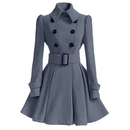 Liva Girl Winter Winter Lapel Wool Płaszcz Trench Jacket Long Rękaw Płaszcz Znosić