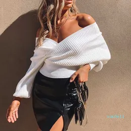 Gorąca Sprzedaż Sexy Wrap Decisko Swetry Dla Kobiet Jesień Zimowy Jumper Fashion Loose Pull Femme Suetwear Knitwear Swetry