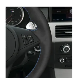 Coprivolante in pelle scamosciata nera con indicatore azzurro per BMW E60 E63 E64 Cabrio M6 2005 2006 2007 2008 2009 2010 Accessori Parti208b