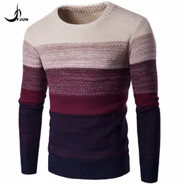 FJUN Brand Casual Tröja Höst O-Hals Striped Pullovers Slim Fit Men Långärmad Top Male Sweater Tunna Kläder Sueter Hombre MX200711