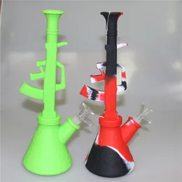 Ny design AK47 Silikon Bongs Silikon Vattenrör Glas Bongs med Mix Färger Silikon Oljelyxor Rökning Rör Glasrör 11 tum