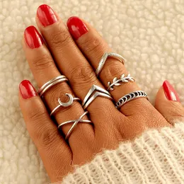 Vintage Hohl Geometrische Kreuz Ringe für Frauen Böhmischen Blatt Mond Knuckle Ring Mode Schmuck anillos mujer