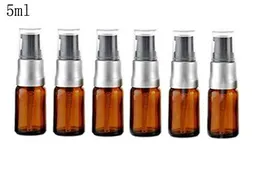5ml Empty Refillable Amber Glass Lotion Pump Press Bottles Face Cream Facial Cleanser Toner Liquid Travel Containers Essential Oil