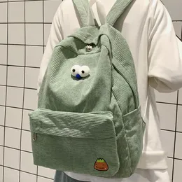 Mode Girl College School Bag Simple Women Backpack Corduroy Packbags För Teenage Travel Shoulder Bag
