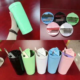 20oz Folding Straw Vakuum Cup 5 Färger Rostfritt Stål Dubbelskikt Bilmuggar Med Straws Brushes Tazas