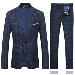 Fall and Winter Mens Plaid Suit 2-Piece Large Size 5xl suit Blazer + pants Men Office Wedding Party Dress