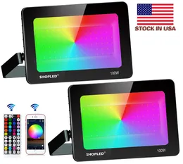 Luci di inondazione RGB da 100 W, controller a 44 tasti, APP Bluetooth, proiettori colorati con telecomando, cambio colore esterno dimmerabile