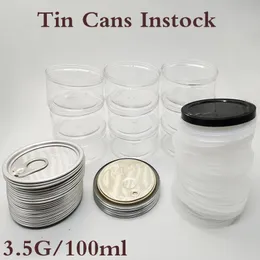 Food PACKAGING Plastic Clear Containers Empty Tin Cans 3.5g Black Lids White Lids