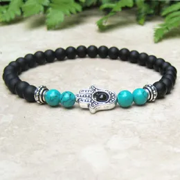 MG0731 6 mm Mężczyźni Bransoletka Hamsa Bransoletka Czarny Onyx Turkusowy Bransoletka Energia Zły Ochrona Ocho Healing Mala Bransoletka