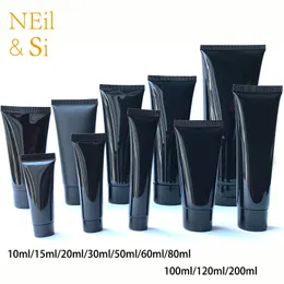 10ml 30g 50ml 60ml 80g 100ml 200ml Black Plastic Soft Bottle Cosmetic Facial Cleanser Cream Squeeze Tube Empty Lotion Containers T200819