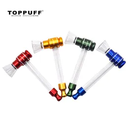 TOPPUFF Glass Tobacco Pipes 15MM Glass Bowl Metal Tobacco Herb Pipe Detachable Smoke Hand Spoon Pipes Smoking Accessories