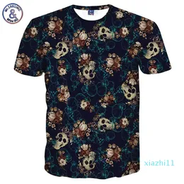 Hot Sale Mr .1991inc Skulls Fashion T -Shirt Men'S 3d Tshirt Short Sleeve Shirt Funny Print Many Skull Flowers Asia Size M to 4XL