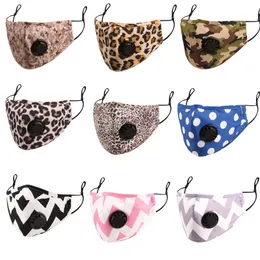 Maschere di cotone per valvola respiratoria per adulti PM2.5 Maschere per il viso antipolvere Leopard Camouflage Fashion Riutilizzabile Face Mouth Cover