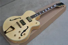 Factory Custom Puste Natural Wood Color Gitara Elektryczna z kremowym wiązaniem, pickup HH, Roodewod Fretboard, Złote tunery, można dostosować