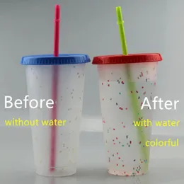 710ml Color Changing CupThermochromic Cup Plastic Drinking Tumblers Color Change PP with Lid and Straw 5 pcs/ set Mixed Color ship by ocean