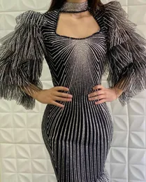 Evening dress Yousef aljasmi High-Neck Kylie jenner Kendal Jenner Black Bling Lace Mermaid Women dress Kim kardashian slender Puffy sleeve