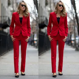 ファッション赤い母の花嫁のスーツスリムフィット1つのボタンレディースプラスサイズのオフィスタキシードフォーマルワークパーティーウェア