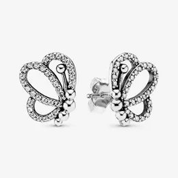 100 % 925 Sterling Silver Glittrande genombrutna Butterfly Stud örhängen Pave Cubic Zirconia Mode Kvinnor Bröllop Förlovning Smycken Tillbehör