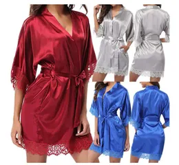 Vestido Azul + Belt + G-string Mulheres vestido de cetim Camisola macia Belt Lingerie Bath Robe de Banho Pajama Nightdress Lady Sexy Lace Up Pijamas