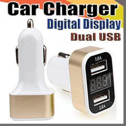 168 newest model with LED voltage and current display 3.1A dual USB intelligent digital display car charger for Samsung smart phone