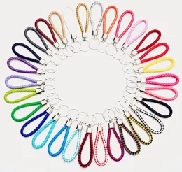 PU Läder Flätad Vävd Keychain Rope Rings Passande DIY Circle Pendant Nyckelkedjor Hållare Bil nyckelringar 30 färger för val grossist
