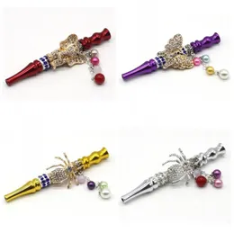 Inlaid Rhinestone Metal Cigarette Holder Lady Male Aluminium Alloy Skull Flower Hookah Shisha Creative Beads Pendant Pipes 14kl G2