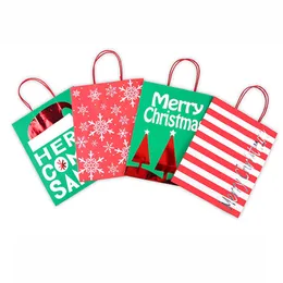 Julklappspåsar Santa Julgran Kraft Paper Bag Portable Handle Merry Christmas Gift Storage Peuch VT1619