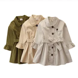 2-7T Infant Kids Neonate Tinta unita Trench Coat Girl Fashion Stile britannico Cappotto a maniche lunghe con risvolto monopetto