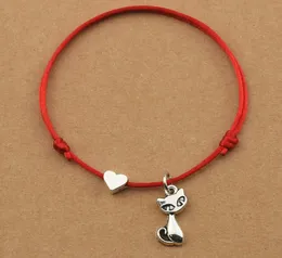 20pcs/lot Lucky Red Cord Heart Love Cats Charm Bracelets Adjustable for Women Men Best Friend Jewelry Gifts