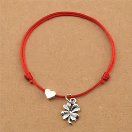 20 sztuk / partii Lucky Red Cord Heart Love Four Leaf Clover Charm Bransoletki Regulowane Dla Kobiet Mężczyzn Najlepsza Przyjaciel Para Koniczyna Biżuteria Prezenty