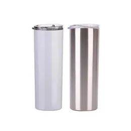 20oz Skinny Tumblers Blank Sublimation tapered Cup Coffee Mugs with Lid and Straw Beer Mugs with SEA SHIPPING YYA429 100pcs
