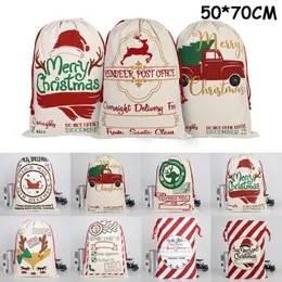 Christmas Santa Sacks Canvas Cotton Bags Large Organic Heavy Drawstring Gift Bags Personalized Festival Party Christmas Decoration 2020 MZY