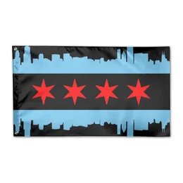 Chicago City Flag 3x5ft Tryck Polyester Utomhus eller Inomhus Club Digital Utskrift Banner och Flaggor Partihandel