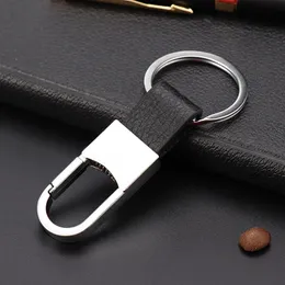 Fashion Key Ring Business Mens Silver Metal Keychain Black Leather Keyring Creative Gift Hip Hop Jewelry