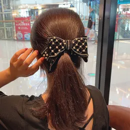 Rhinestone Black Bowknot Barrettes för Kvinnor Tjej Metall Plaid Big Cross Knot Clip Hairpins Hair Accessories Huvudbonader