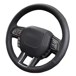 Preto PU de couro falso DIY mão-costurado Car Steering Wheel Cover para Land Rover Range Rover Evoque 2012-2018
