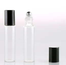 Wholesale 300pcs 10ml 1 3oz ROLL ON GLASS BOTTLE Clear Fragrances ESSENTIAL OIL Perfume Bottle with Metal Roller Ball Free DHL SN1771