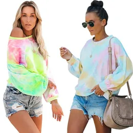 DHL Women Clothes Crew Neck Long Sleeve Blouse Casual Tie-dye Print T-Shirt Loose Tunic Tops Long-Sleeve Tie Dye Gradient T-Shirt BY1600