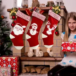 눈사람 산타 클로스 장식 양말 500PCS T50040 사슴 뉴 3 스타일 크리스마스 실내 장식 빨간 뜨개질 자카드 양말 선물 가방